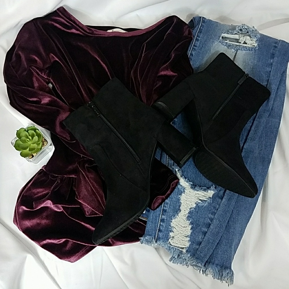 Plum Velvet Peplum Longsleeve Top - Picture 3 of 3